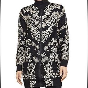 NWOT BCBGMAXAZRIA
Gabriel Embroidered Lace Long Bomber Jacket Size Medium